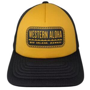 Western Aloha Trucker Hat Yellow Black Snapback Hawaii Big Island One Size Mesh